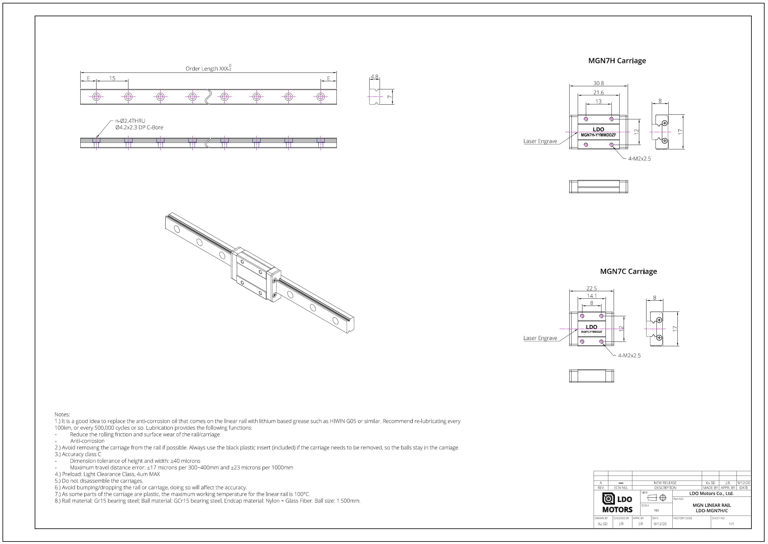 V0 Linear Rail (stainless steel) MGN7H